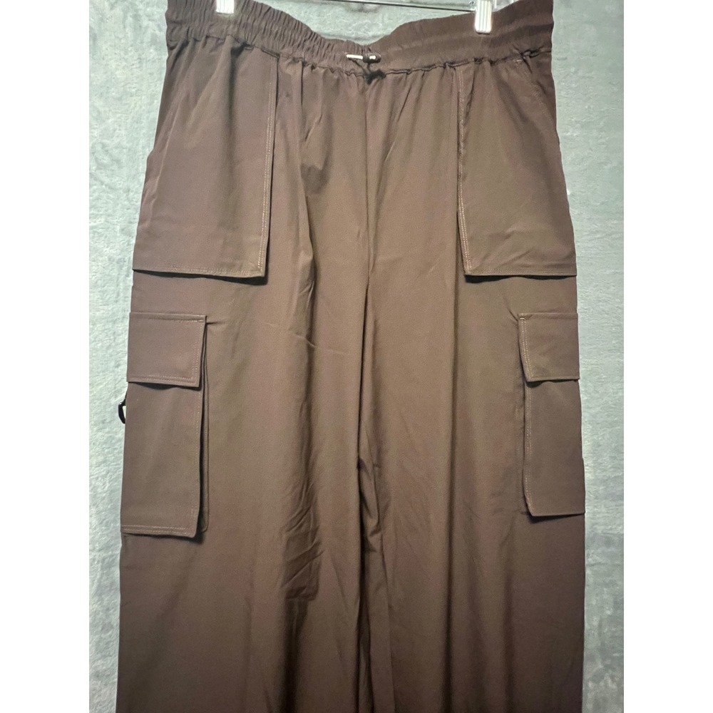 Fabletics XL Brown Cargo Pants Wide Leg Elastic Waist Drawstring Womens - Picture 2 of 8